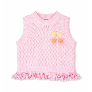 3 Pcs Set,Pink Pom - pom Knitted Vest, T-shirt & Denims for Kids - 2 - 3 Years Winter Wear