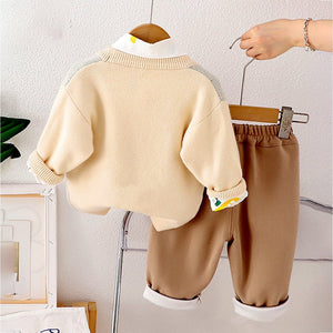 3 Pcs Set,Plane & Sun Shirt,Ted Cardigan & Pants set for Kids - 2 - 3 Years Winter Wear