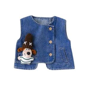 3 Pcs Set,Side Buttoned Denim Vest with Shirt & Matching Denim Pants for Kids - 2 - 3 Years Winter Wear