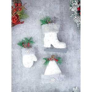 3 pcs Silver Furry Winter Accessories themed Christmas Tree Ornaments - XMAS TREE ORNAMENTS