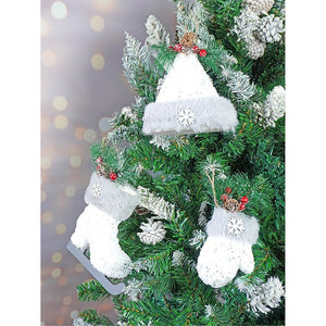 3 pcs Silver Furry Winter Accessories themed Christmas Tree Ornaments - XMAS TREE ORNAMENTS