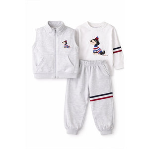3 Pcs Winter Set, Playful Dog Print Sleeveless Jacket, T-Shirt & Pants for Kids - 2 - 3 Years Kids Clothing
