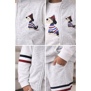 3 Pcs Winter Set, Playful Dog Print Sleeveless Jacket, T-Shirt & Pants for Kids - 2 - 3 Years Kids Clothing