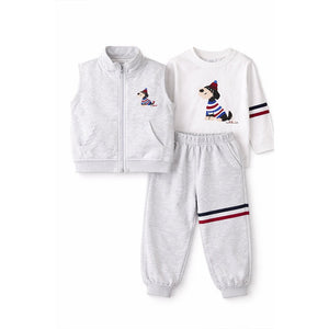 3 Pcs Winter Set, Playful Dog Print Sleeveless Jacket, T-Shirt & Pants for Kids - 2 - 3 Years Kids Clothing