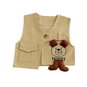 3 Pcs,Brown Happy Ted Vest,Brown Stripes Shirt,Pants set for Kids - 2 - 3 Years Winter Wear