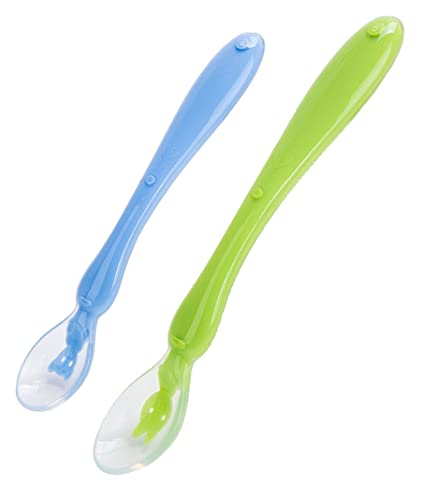 Safe-O-Kid , Soft Silicone Tip Spoons Set Box (2 Spoons), Blue & Green