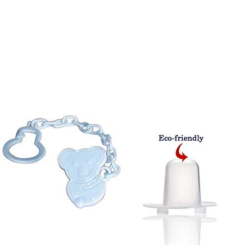 Safe-O-Kid, Animal Design Silicone Pacifier/Soother with Holder Chain- Blue Bear