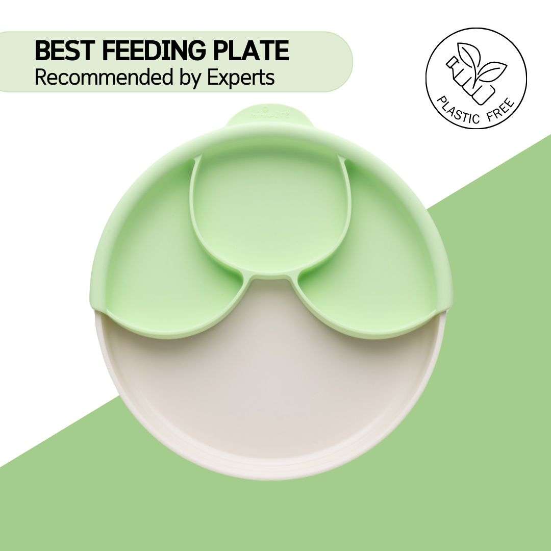 Miniware Healthy Meal Suction Plate with Dividers Set-Vanilla/Key Lime