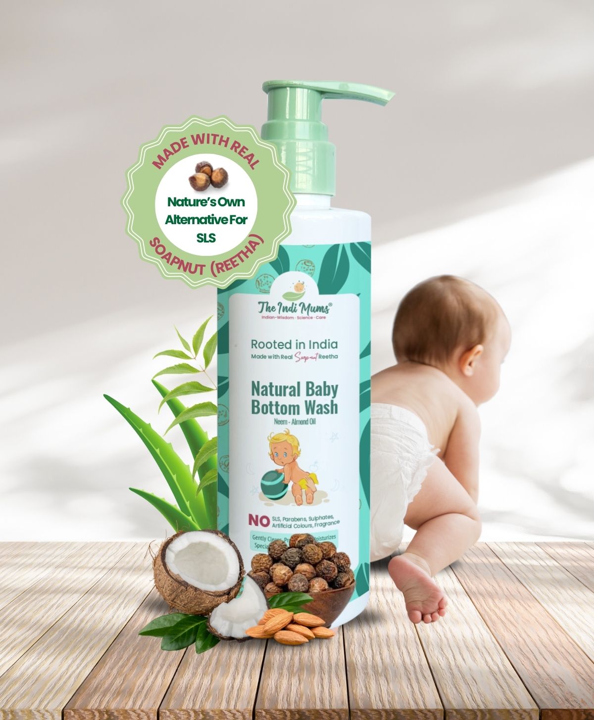 The Indi Mums Reetha, Neem & Almond Oil Baby Bottom Wash 200 ML