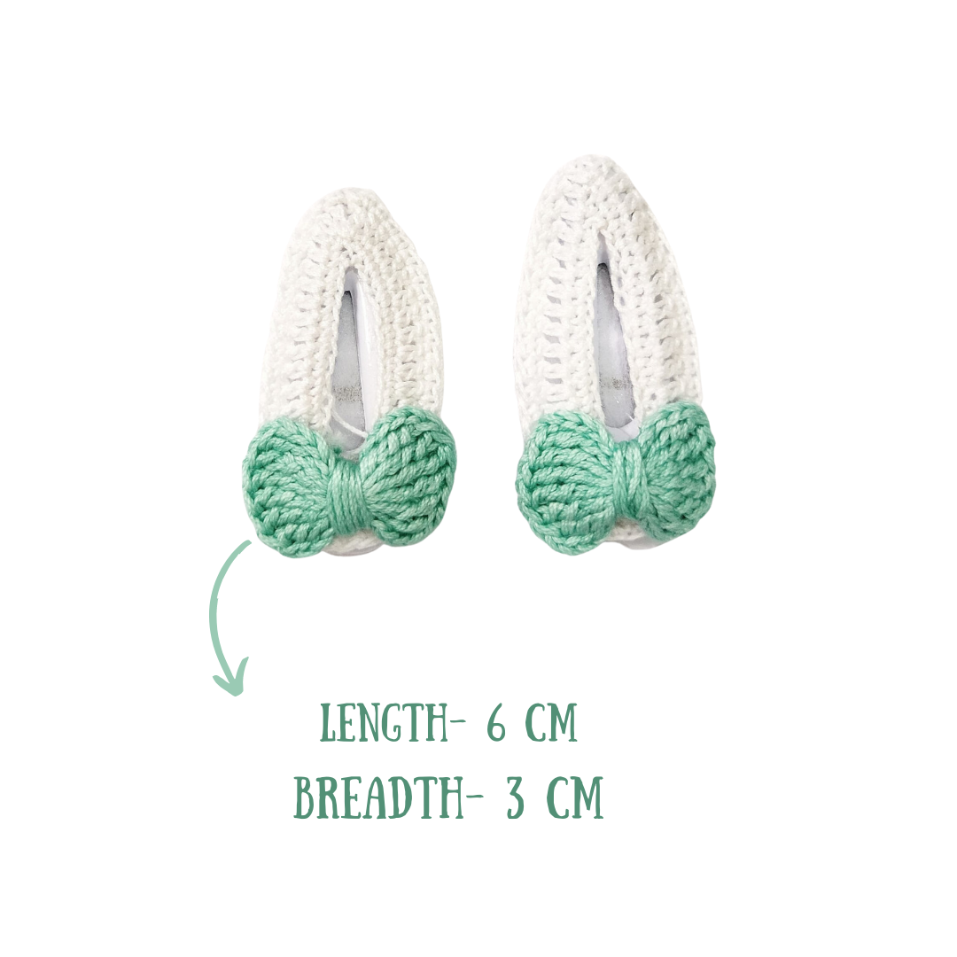 Happy Threads | Handmade Sea-Green Bow Hair Clips for Kids | Crochet Hair Accessories