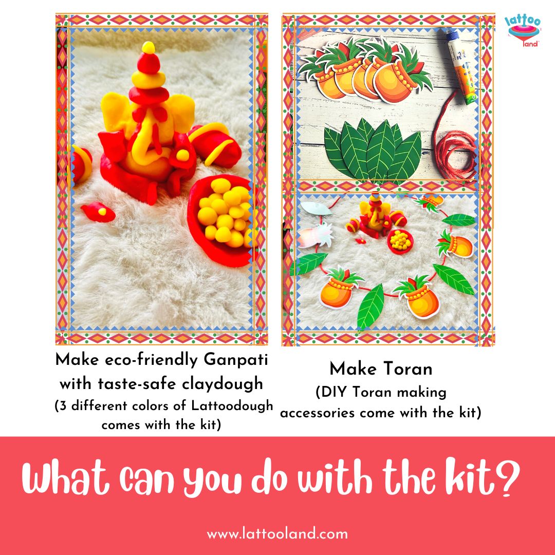 LattooLand Ganesha Kit - Set of dough tubs, Stamp, Stencil, Rangoli Powder, Toran making kit