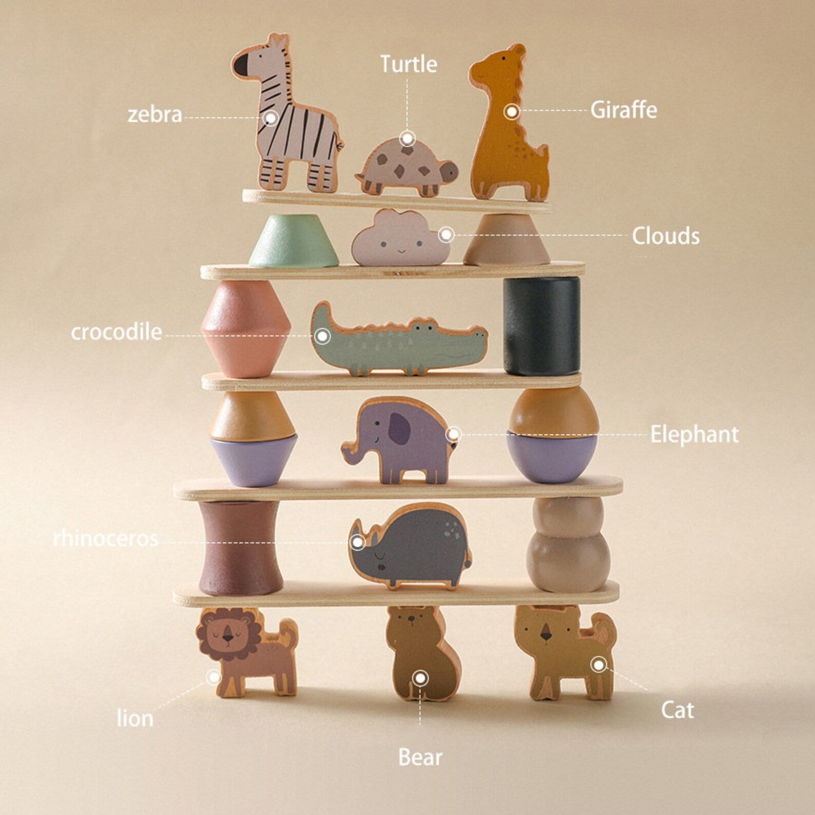 Playbox Wooden Animal Zoo Stacking Tower Balancing Toys for Kids and Toddlers