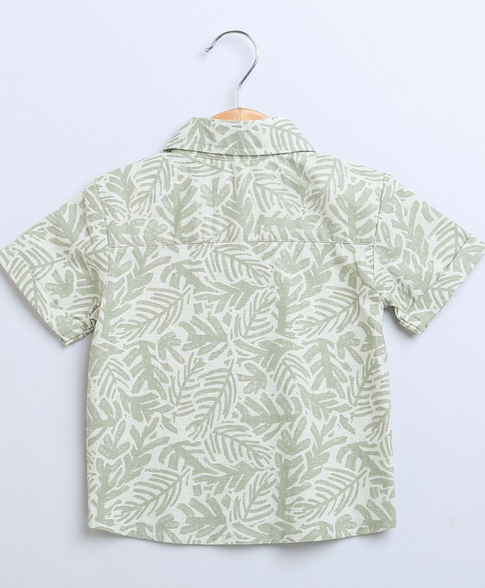 Sweetlime By AS Olive Leaf Printed Cotton Linen Shirt & Shorts Boys Co-ord Set