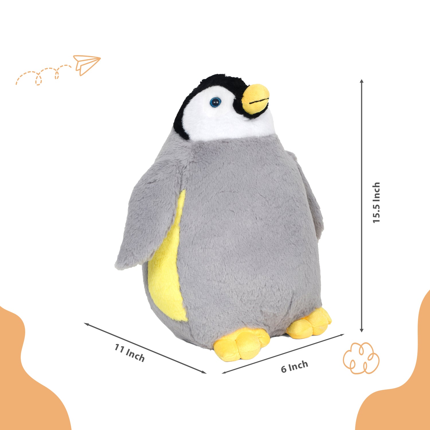 LITTLE GINNIE Penguin Soft Toy for Kids - Grey White