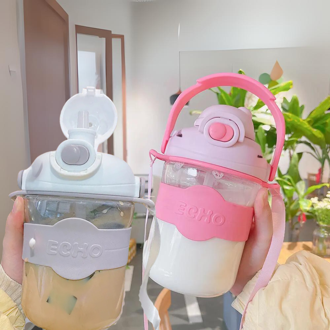 Cute Sipper Plastic Water Bottle with Strap
