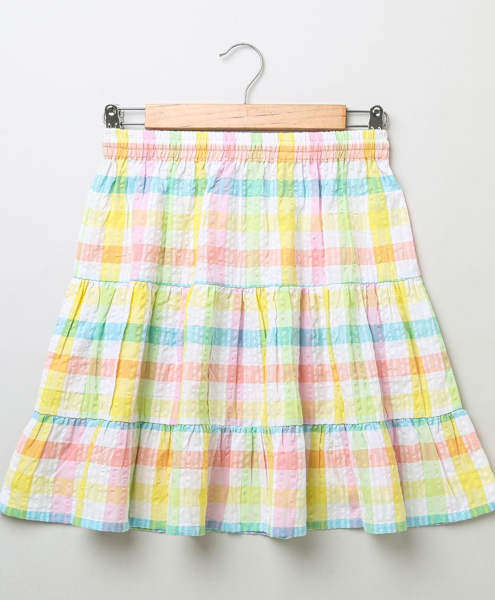 Sweetlime By AS Cotton Checkered Skirt top smoking co-ord set- Multi