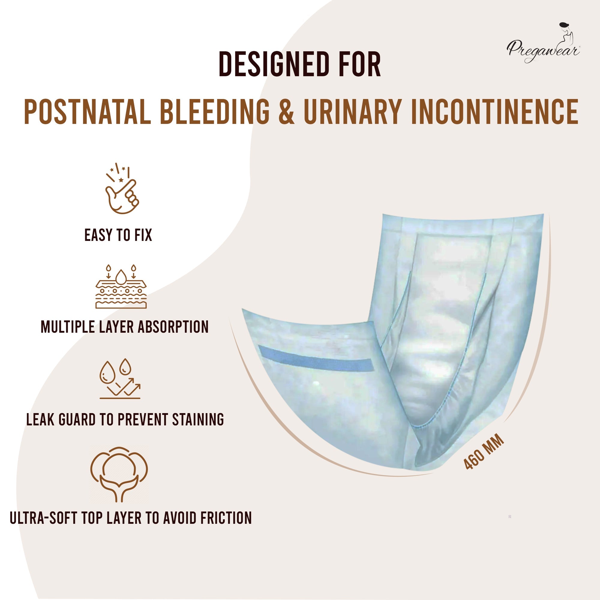 Pregawear Maternity Pad| Premium Disposable Soft Pads for Women| After Delivery Incontinence High Absorption | Heavy Periods | Leak Guard| Postpartum Flow| Rash Free | Overnight Protection Pack of 10.