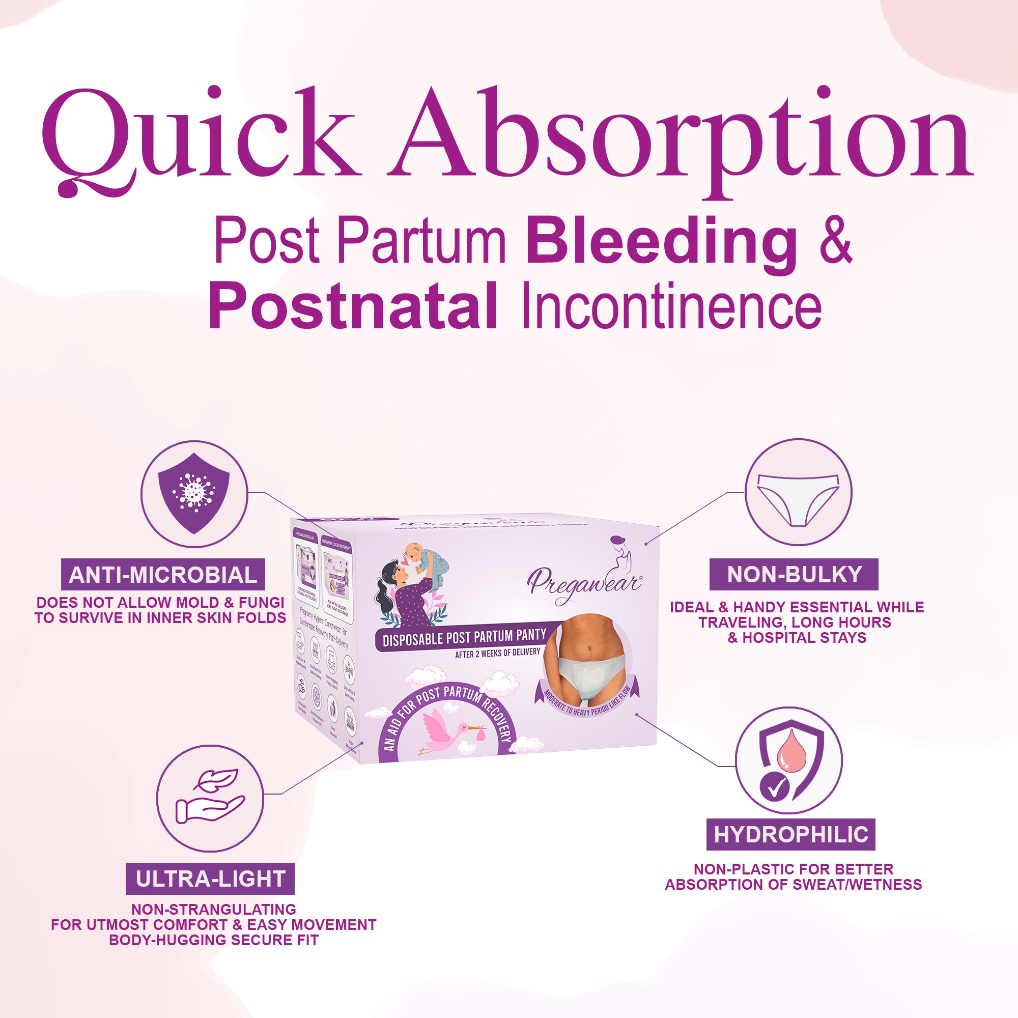 Pregawear Disposable Postpartum Pregnancy Panty for Medium-Heavy Flow(Pack of 5)