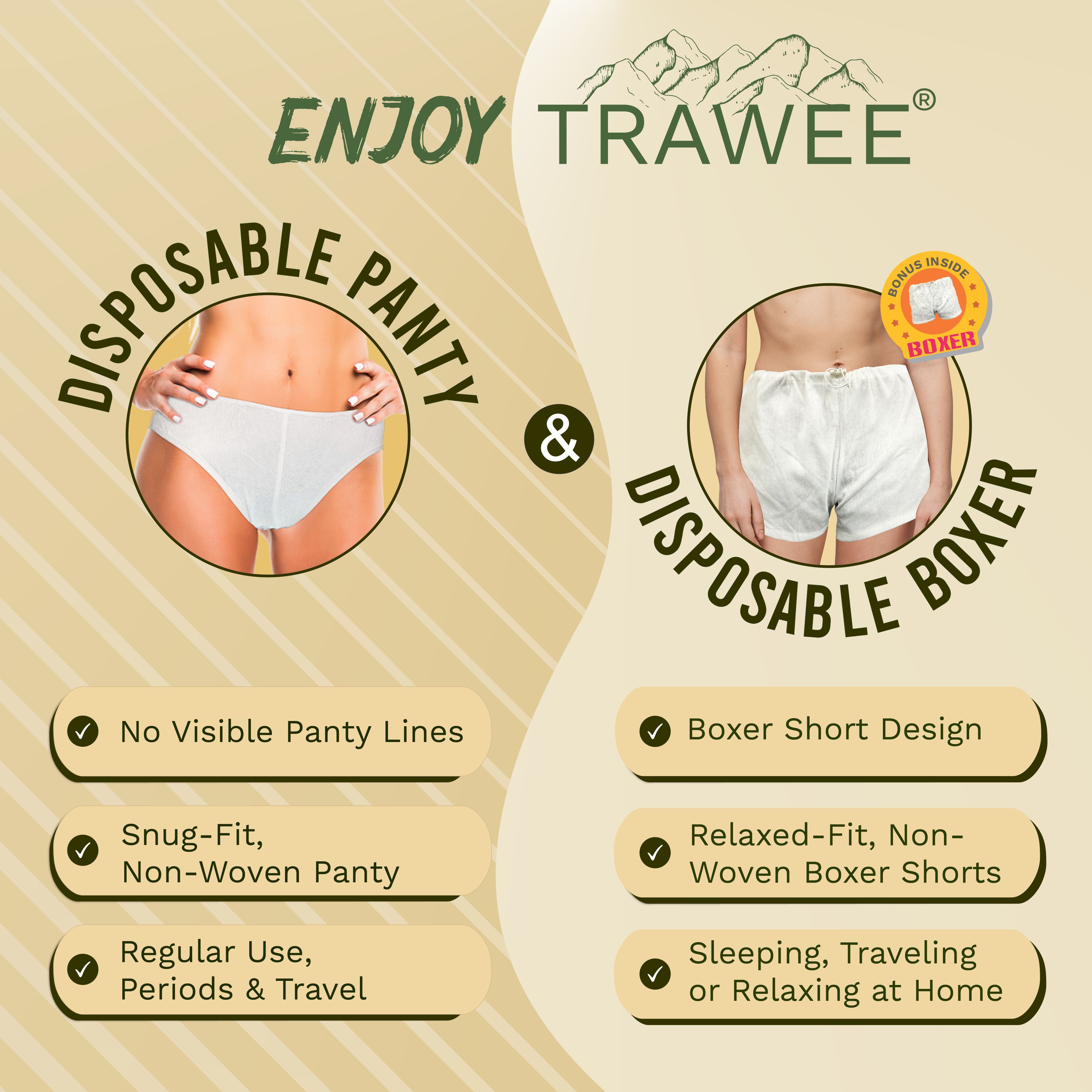 Trawee Disposable Women Panty with Free Boxer