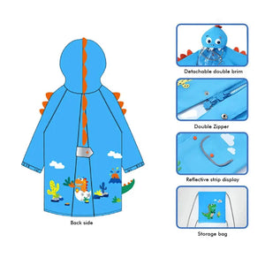 3d Applique Dino Cactus Theme, Knee Length Raincoat for Kids, Bright Blue - Little Surprise Box3d Applique Dino Cactus Theme, Knee Length Raincoat for Kids, Bright Blue