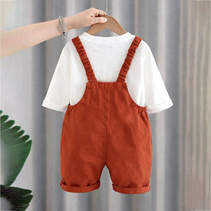 3D Brown Bear Hanging Legs Dungaree with Tshirt, 2pcs set for Toddlers & Kids - 1 - 2 Years Kids Clothing