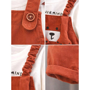 3D Brown Bear Hanging Legs Dungaree with Tshirt, 2pcs set for Toddlers & Kids - 1 - 2 Years Kids Clothing