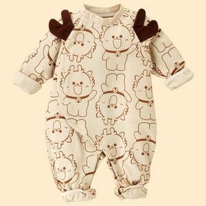 3D Brown Eared Reindeer theme full sleeves jumpsuit Romper for tiny toddlers - 3 - 6 Months Kids Clothing