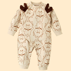 3D Brown Eared Reindeer theme full sleeves jumpsuit Romper for tiny toddlers - 3 - 6 Months Kids Clothing