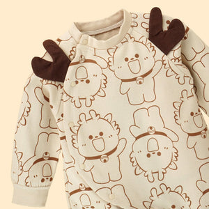 3D Brown Eared Reindeer theme full sleeves jumpsuit Romper for tiny toddlers - 3 - 6 Months Kids Clothing