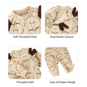 3D Brown Eared Reindeer theme full sleeves jumpsuit Romper for tiny toddlers - 3 - 6 Months Kids Clothing