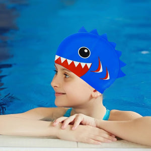 3d Cobalt Blue Red Wrinkle, Silicone Kids Swim Cap, 5 years - 15 years - 5 - 15 years Swim