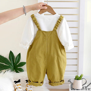 3D Green Bear Hanging Legs Dungaree with Tshirt, 2pcs set for Toddlers & Kids - 1 - 2 Years Kids Clothing