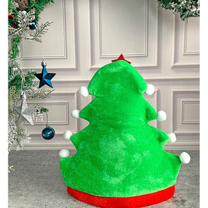 3d Green Pompom Christmas Tree shaped Velvet Plush Christmas Party Hat - 