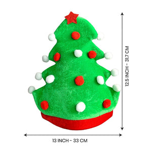 3d Green Pompom Christmas Tree shaped Velvet Plush Christmas Party Hat - 