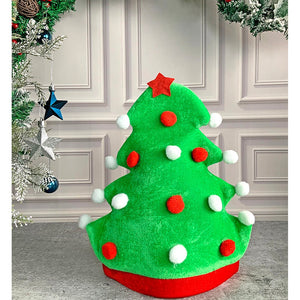 3d Green Pompom Christmas Tree shaped Velvet Plush Christmas Party Hat - 