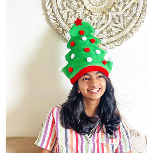 3d Green Pompom Christmas Tree shaped Velvet Plush Christmas Party Hat - 