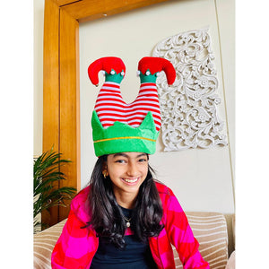 3d Inverted Elf Legs Plush Christmas Party Hat - 