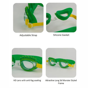 3d Monster Back Anti Fog UV Protection Leakproof Design Swim Goggles for Kids, 3yrs - 8yrs - 3 - 8 years Swim