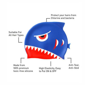 3d Navy Blue Red Eye Wrinkle, Silicone Kids Swim Cap, 5 years - 15 years - 5 - 15 years Swim