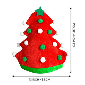 3d Red Pompom Christmas Tree shaped Velvet Plush Christmas Party Hat - 