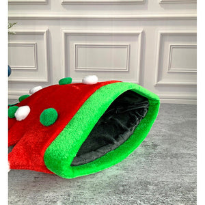 3d Red Pompom Christmas Tree shaped Velvet Plush Christmas Party Hat - 