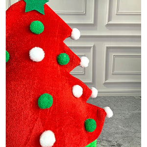 3d Red Pompom Christmas Tree shaped Velvet Plush Christmas Party Hat - 