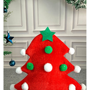 3d Red Pompom Christmas Tree shaped Velvet Plush Christmas Party Hat - 