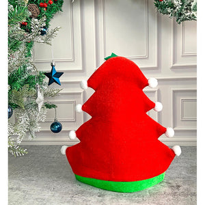 3d Red Pompom Christmas Tree shaped Velvet Plush Christmas Party Hat - 