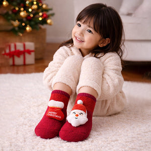 3D Red Santa & Stockings Christmas Themed Ankle Length Socks For Kids - 2 - 4 Years Christmas