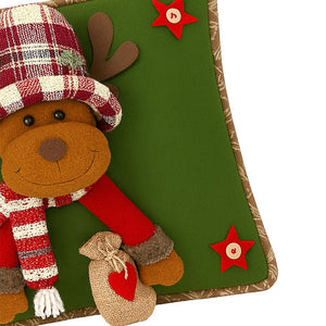3D Reindeer with a Big Hat Christmas themed festive Pillow Cover, 42cms x 42cms - Christmas