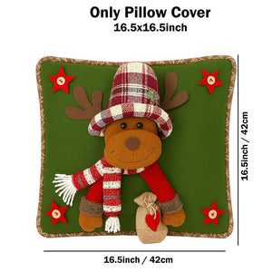 3D Reindeer with a Big Hat Christmas themed festive Pillow Cover, 42cms x 42cms - Christmas