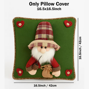 3D Santa with a Big Hat Christmas themed festive Pillow Cover, 42cms x 42cms - Christmas