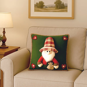 3D Santa with a Big Hat Christmas themed festive Pillow Cover, 42cms x 42cms - Christmas
