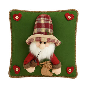 3D Santa with a Big Hat Christmas themed festive Pillow Cover, 42cms x 42cms - Christmas